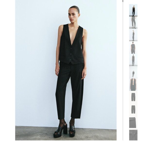 NWT ZARA SATIN BACK VEST + SATIN STRIP ANKLE PANTS BLACK